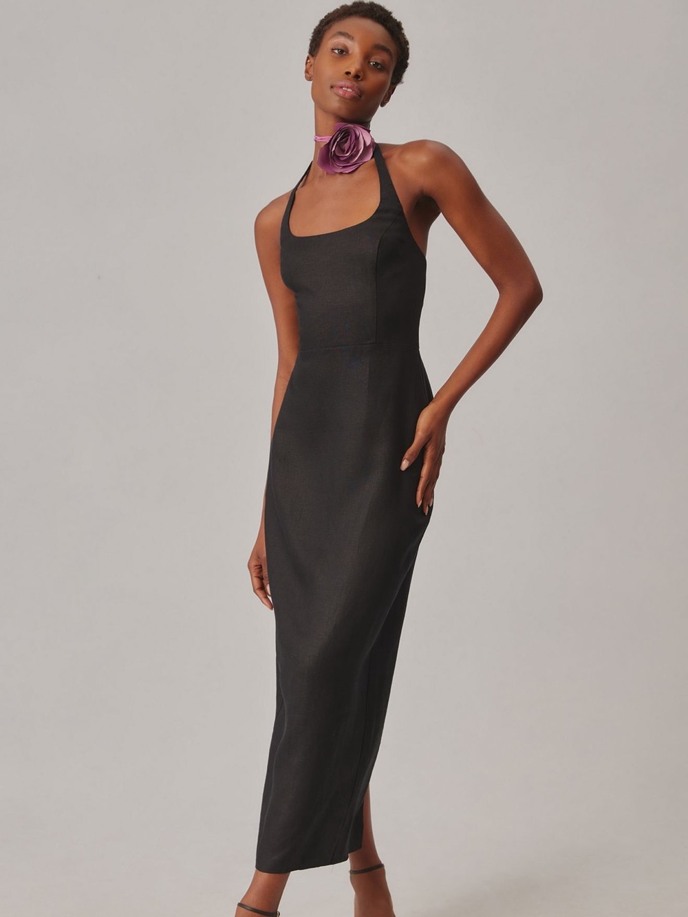 NWT Reformation Yana Black Linen Halter Dress (4)